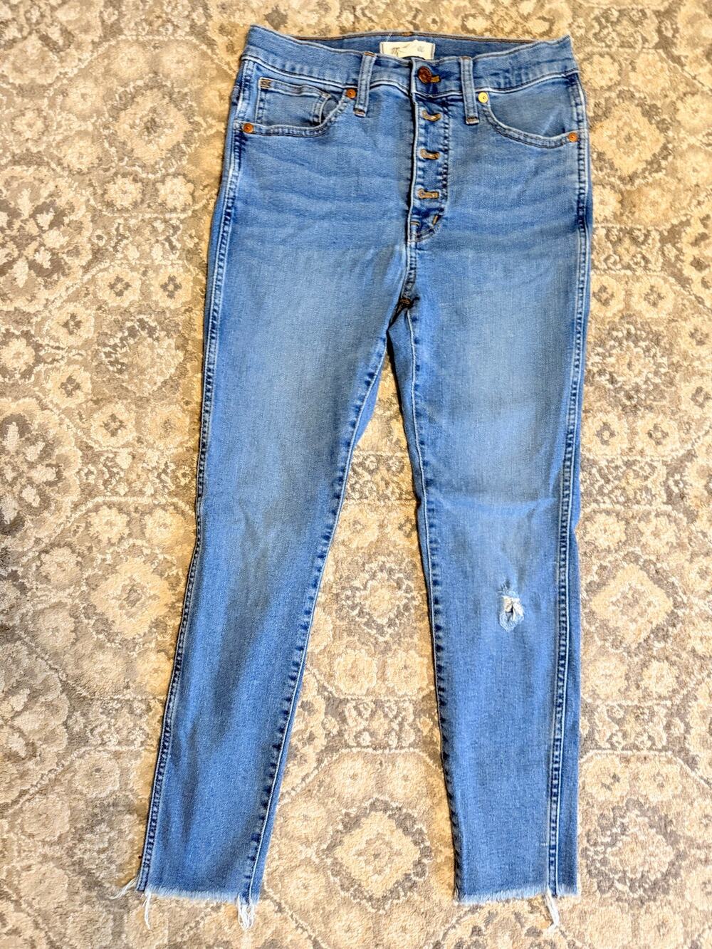 Madewell High Rise Skinny Jeans Women’s 28P Petite Button Fly Raw Hem Distressed